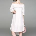 Faux Pearl Off-shoulder A-line Dress