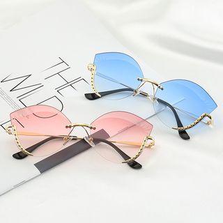Cat Eye Stone Half Metal Frame Sunglasses