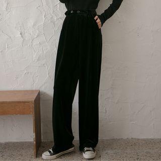 High-waist Straight-cut Velvet Pants