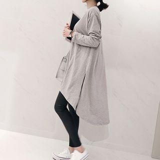 Side-slit Long-sleeve Long T-shirt