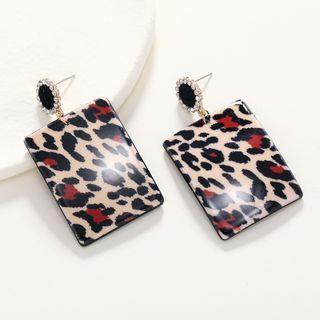 Rectangle Leopard Print Resin Dangle Earring 1 Pair - Black & Red & Beige - One Size