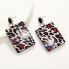 Rectangle Leopard Print Resin Dangle Earring 1 Pair - Black & Red & Beige - One Size