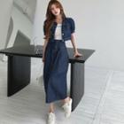 Short-sleeve Denim Jacket / Denim High-waist A-line Skirt