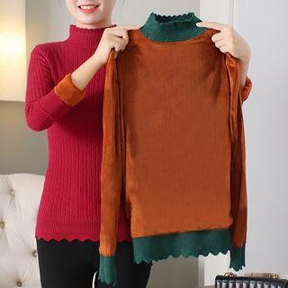 Mock Neck Fleece-lined Long-sleeve Knit Top