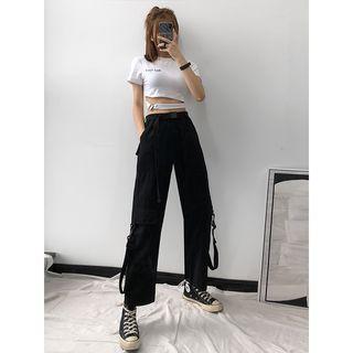 Tie-accent Straight-cut Cargo Pants With Belt