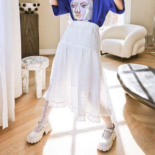 Lace Ruffle Trim Hem Midi Skirt