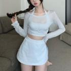 Boatneck Front Twist Crop Top / Plain Halter Crop Top / High Waist Split Skorts