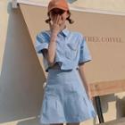 Short-sleeve Plain Crop Shirt / Chained Mini A-line Skirt