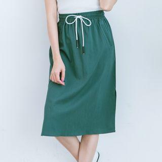 Drawstring Plain Midi Skirt
