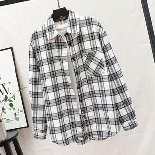 Plaid Shirt Jacket White - M