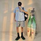 Elbow-sleeve Lettering Loose Fit Shirt