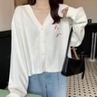 Long-sleeve Embroidered Button-up Knit Top