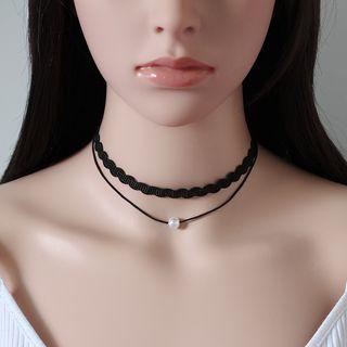 Beaded Layered Lace Choker