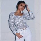 Boanteck Puff-sleeved Dotted Crop Shirt