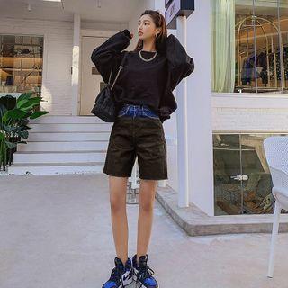 Two-tone Coated Denim Shorts