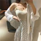 Plain Long-sleeve Loose-fit Shirt / Slim-fit Camisole Top / Dot Skirt