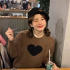 Heart Jacquard Sweater Coffee - One Size