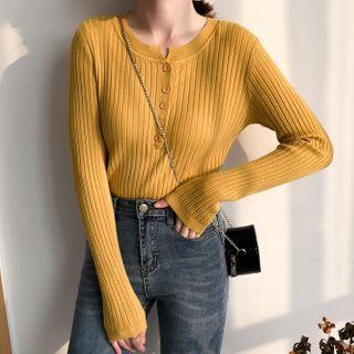 Plain Ribbed Henley Knit Top