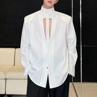 Stand Collar Cutout Shirt