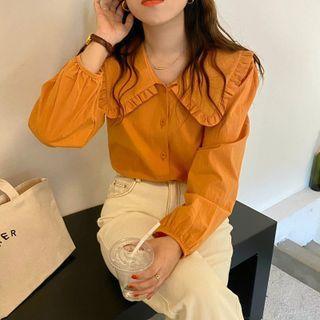 Plain Peter Pan Collar Puff-sleeve Top