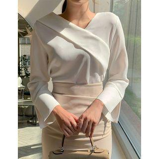 Fold-over Slit-cuff Wrap Blouse