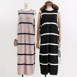 Sleeveless Loose-fit Striped Knit Midi Dress