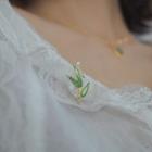Bamboo Alloy Brooch Green - One Size