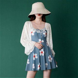 Flower Print Long-sleeve Swimdress