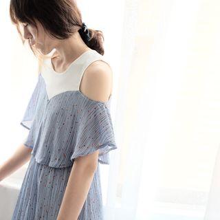 Printed Cold Shoulder A-line Chiffon Dress