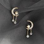 Rhinestone Moon & Star Fringed Earring 1 Pair - Silver Needle - As Shown In Figure - One Size
