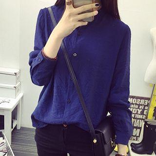 Stand-collar Linen-blend Blouse