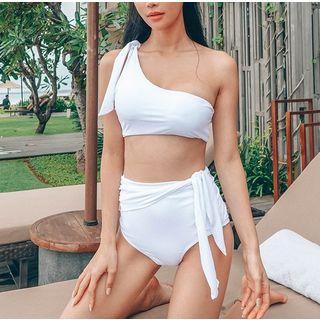 Set: One Shoulder Bikini Top + High Waist Swim Bottom
