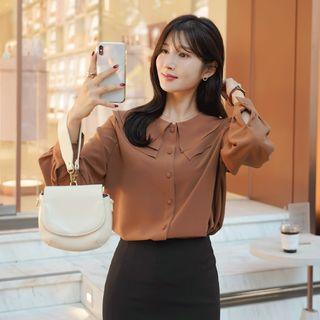 Puff-sleeve Layered-collar Blouse