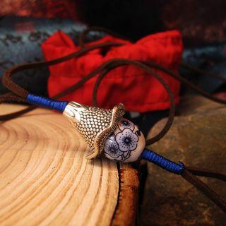 Printed Ceramic Bead Pendant Necklace Blue - One Size