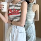 Sleeveless Lettering Striped Tank Top