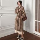 Plaid Single-breasted Woolen Coat As Shown In Figure - One Size
