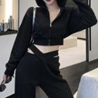 Crop Zip Hoodie / Cutout Wide Leg Pants