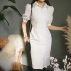Faux-pearl Collar Sheath Dress