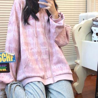 Hooded Zip Tie-dye Jacket Pink - One Size
