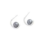 Sterling Silver Fashion Simple Geometric Black Freshwater Pearl Stud Earrings Silver - One Size