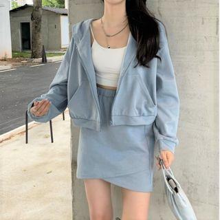 Zip Hoodie / Asymmetrical Mini Skirt