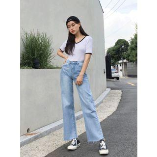 V-neck Piped Rib-knit Top