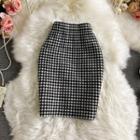 High-waist Check Pencil Skirt Black - One Size