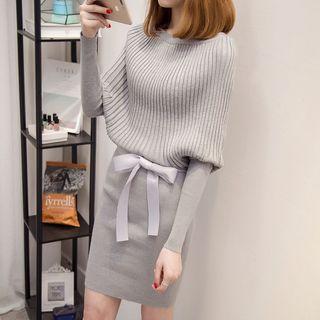 Drop-waist Panel Bow-tied Sweater Dress