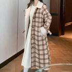 Fleece-lined Plaid Button-up Long Coat