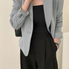 Single-breasted Cropped Jacket Sky Blue - One Size