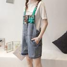 Sequined Denim Jumper Shorts Blue - One Size
