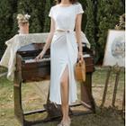 Cut-out Short-sleeve Midi T-shirt Dress