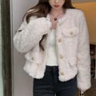 Fleece Button-up Jacket Milky White - One Size