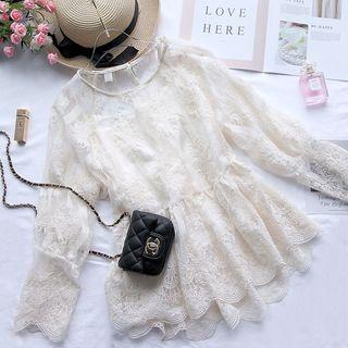 Set: Camisole Top + Long-sleeve Lace Top Camisole Top - White - One Size / Top - White - One Size